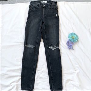 Garage clothing high rise black denim, distressing to knees, skinny, size 3